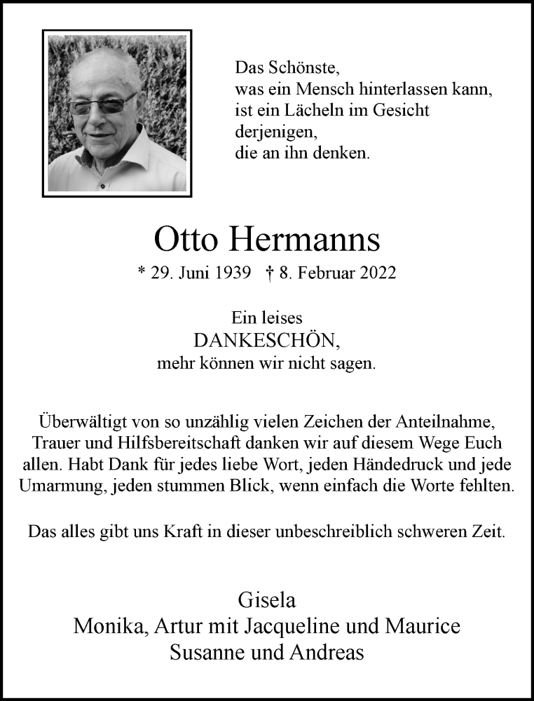  Traueranzeige für Otto Hermanns vom 13.03.2022 aus trauer.extra-tipp-moenchengladbach.de