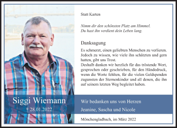 Traueranzeige von Siggi Wiemann von trauer.extra-tipp-moenchengladbach.de