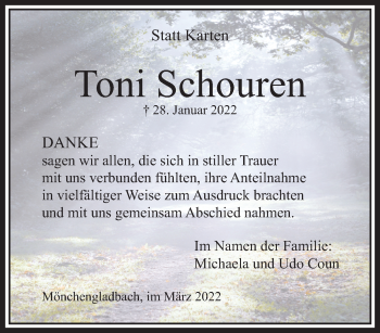 Traueranzeige von Toni Schouren von trauer.extra-tipp-moenchengladbach.de
