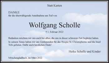 Traueranzeige von Wolfgang Scholle von trauer.extra-tipp-moenchengladbach.de