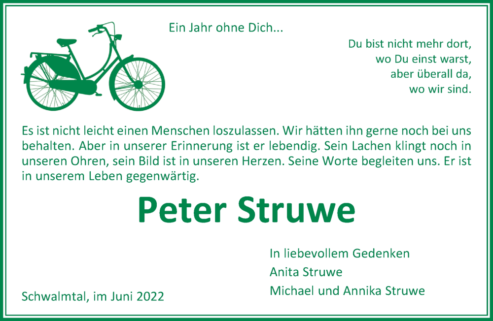 Traueranzeige für Peter Struwe vom 26.06.2022 aus trauer.extra-tipp-moenchengladbach.de