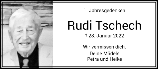 Traueranzeige von Rudi Tschech von trauer.wuppertaler-rundschau.de
