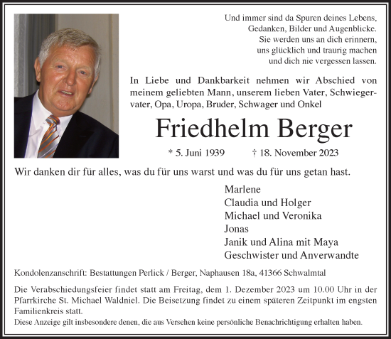 Traueranzeige von Friedhelm Berger von trauer.extra-tipp-moenchengladbach.de