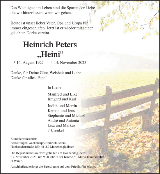 Traueranzeige von Heinrich Peters von trauer.extra-tipp-moenchengladbach.de