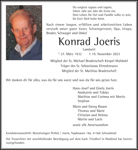 Traueranzeige von Konrad Joeris von trauer.extra-tipp-moenchengladbach.de