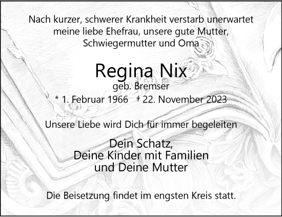 Traueranzeige von Regina Nix von trauer.extra-tipp-moenchengladbach.de