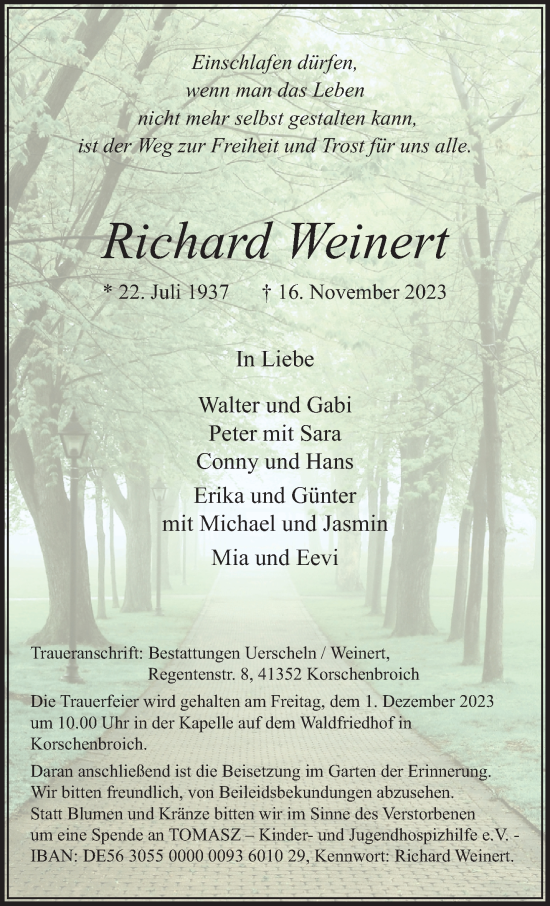 Traueranzeige von Richard Weinert von trauer.extra-tipp-moenchengladbach.de
