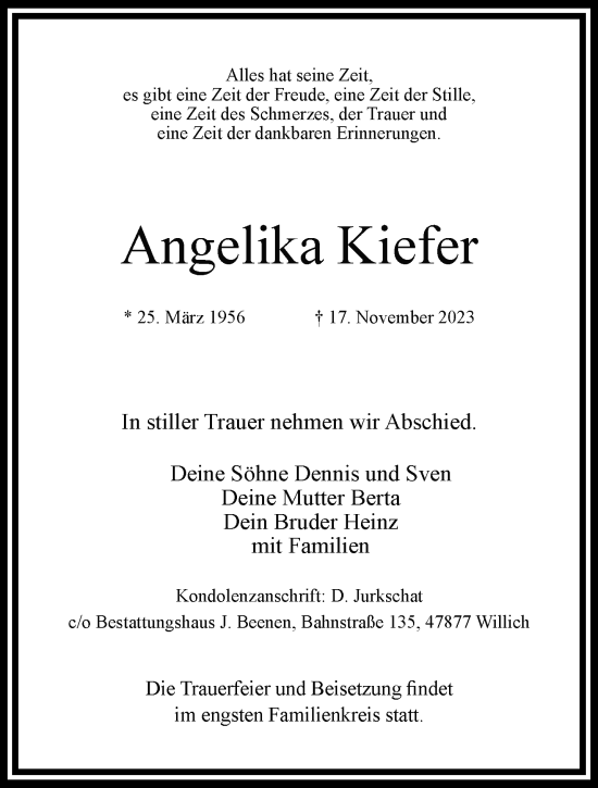 Traueranzeige von Angelika Kiefer von trauer.extra-tipp-moenchengladbach.de