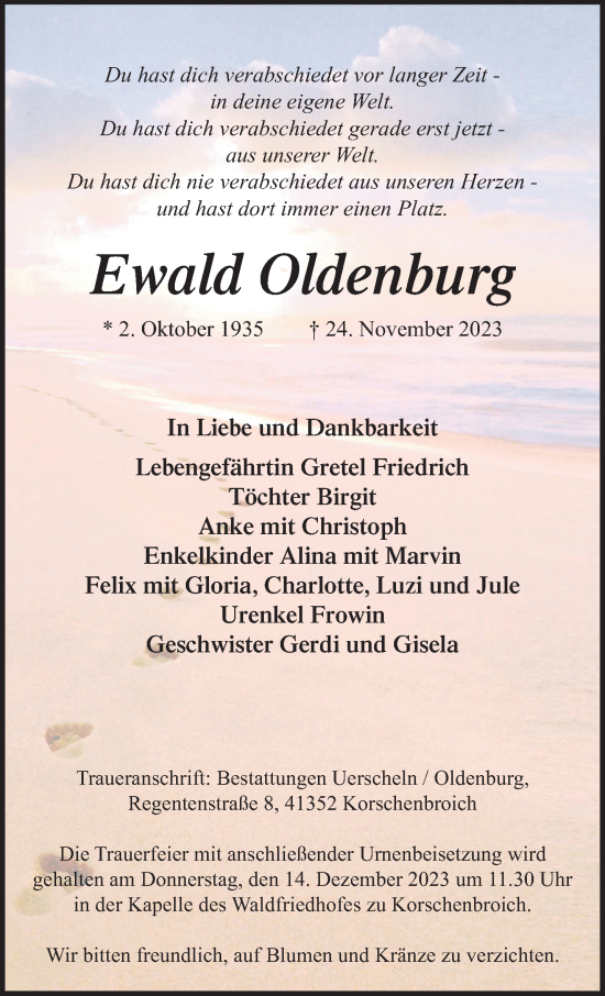 Traueranzeige von Ewald Oldenburg von trauer.extra-tipp-moenchengladbach.de