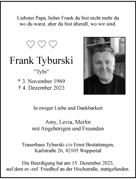 Traueranzeige von Frank Tyburski von trauer.wuppertaler-rundschau.de