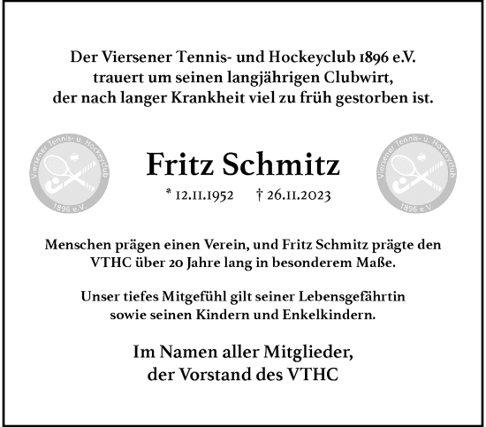 Traueranzeige von Fritz Schmitz von trauer.extra-tipp-moenchengladbach.de
