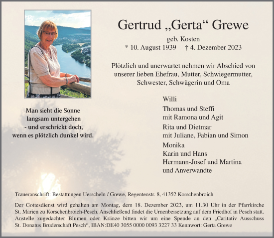 Traueranzeige von Gertrud Grewe von trauer.extra-tipp-moenchengladbach.de