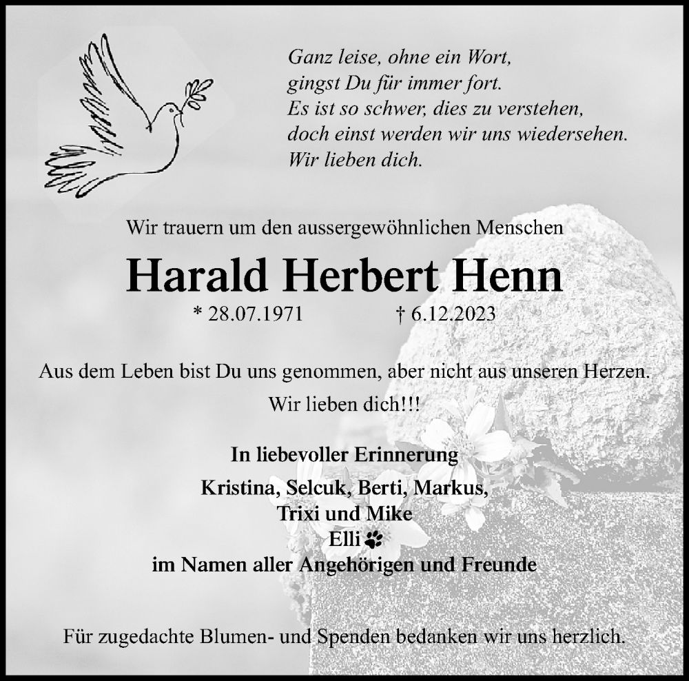  Traueranzeige für Harald Herbert Henn vom 17.12.2023 aus trauer.extra-tipp-moenchengladbach.de