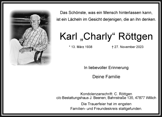 Traueranzeige von Karl Röttgen von trauer.extra-tipp-moenchengladbach.de