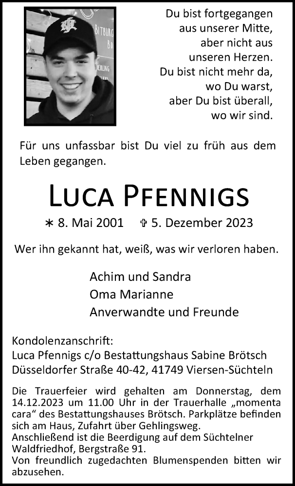  Traueranzeige für Luca Pfennigs vom 10.12.2023 aus trauer.extra-tipp-moenchengladbach.de