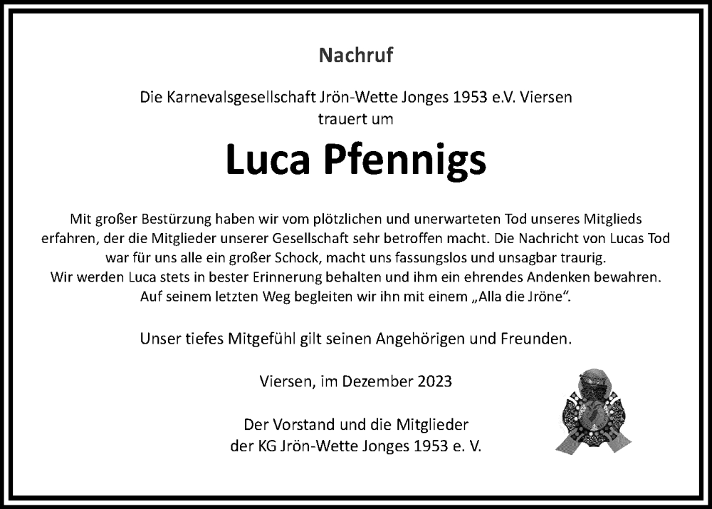  Traueranzeige für Luca Pfennigs vom 17.12.2023 aus trauer.extra-tipp-moenchengladbach.de