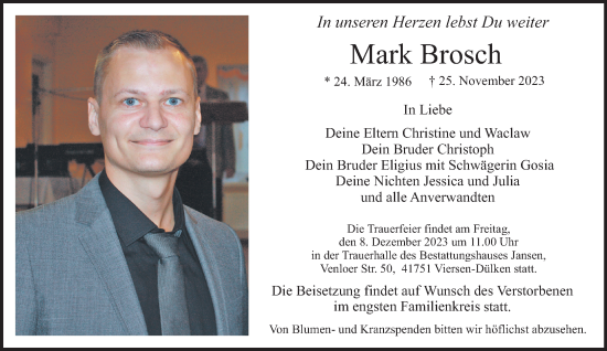 Traueranzeige von Mark Brosch von trauer.extra-tipp-moenchengladbach.de