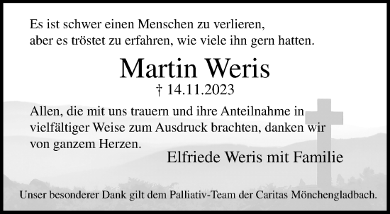 Traueranzeige von Martin Weris von trauer.extra-tipp-moenchengladbach.de