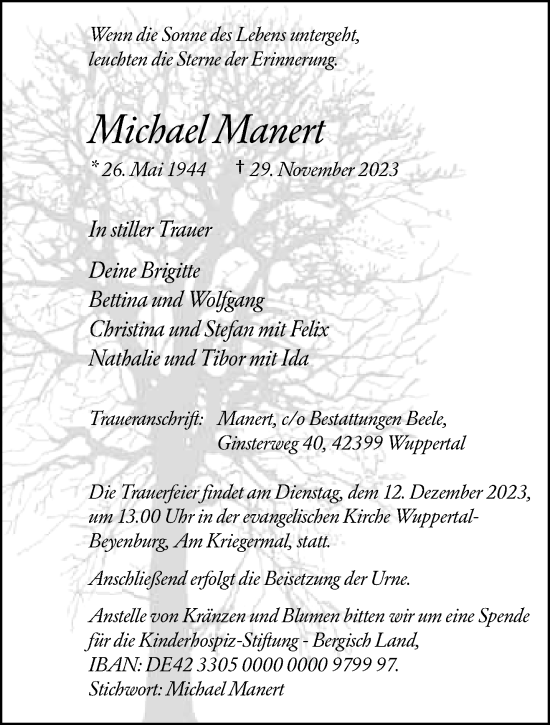 Traueranzeige von Michael Manert von trauer.wuppertaler-rundschau.de