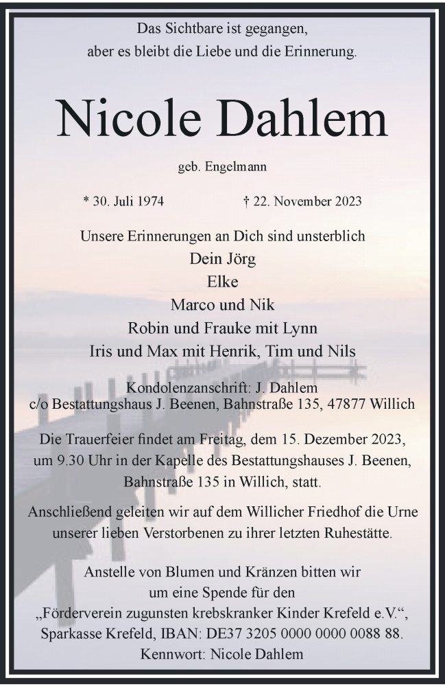  Traueranzeige für Nicole Dahlem vom 10.12.2023 aus trauer.extra-tipp-moenchengladbach.de