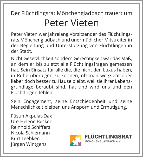 Traueranzeige von Peter Vieten von trauer.extra-tipp-moenchengladbach.de
