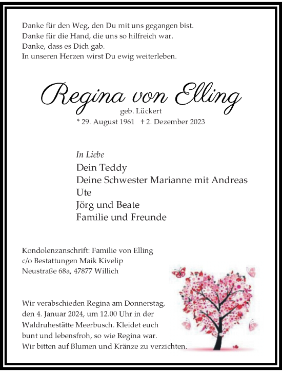 Traueranzeige von Regina von Elling von trauer.extra-tipp-moenchengladbach.de
