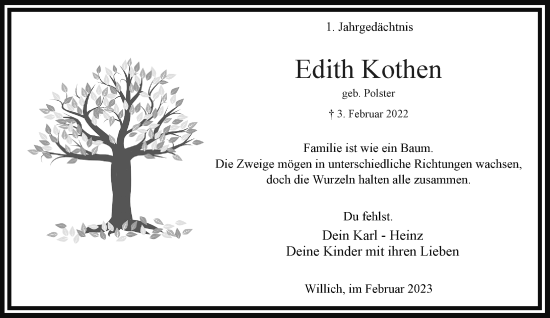 Traueranzeige von Edith Kothen von trauer.extra-tipp-moenchengladbach.de