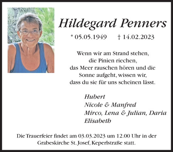 Traueranzeige von Hildegard Penners von trauer.extra-tipp-moenchengladbach.de