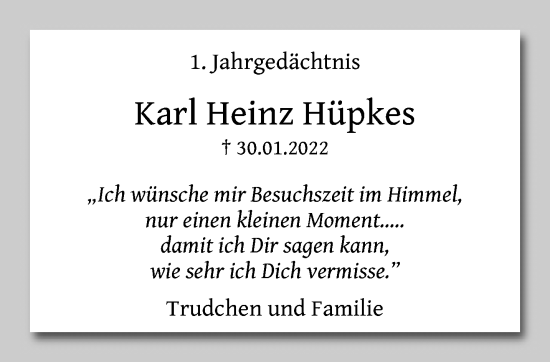 Traueranzeige von Karl Heinz Hüpkes von trauer.extra-tipp-moenchengladbach.de