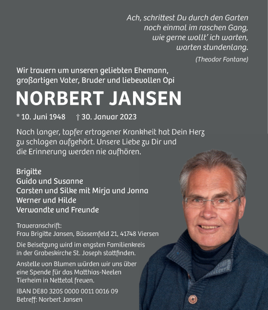 Traueranzeige von Norbert Jansen von trauer.extra-tipp-moenchengladbach.de
