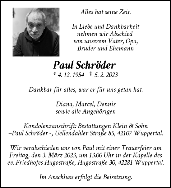 Traueranzeige von Paul Schröder von trauer.wuppertaler-rundschau.de