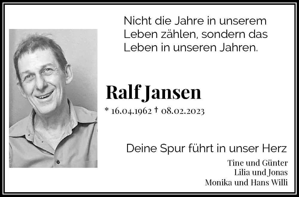  Traueranzeige für Ralf Jansen vom 19.02.2023 aus trauer.extra-tipp-moenchengladbach.de