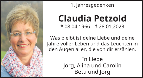 Traueranzeige von Claudia Petzold von trauer.wuppertaler-rundschau.de
