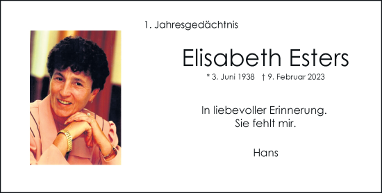 Traueranzeige von Elisabeth Esters von trauer.extra-tipp-moenchengladbach.de