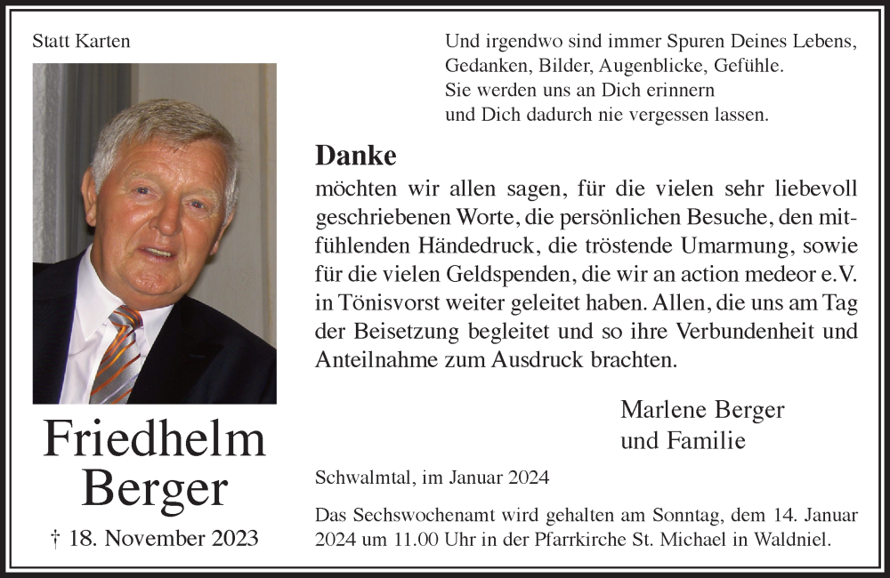  Traueranzeige für Friedhelm Berger vom 07.01.2024 aus trauer.extra-tipp-moenchengladbach.de