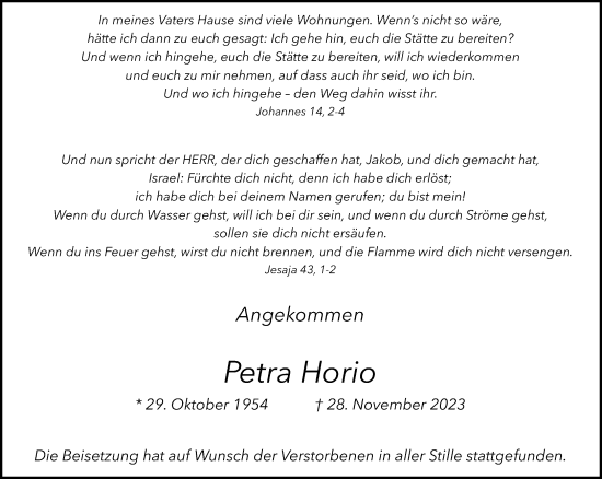Traueranzeige von Petra Horio von trauer.extra-tipp-moenchengladbach.de
