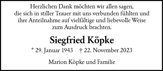 Traueranzeige von Siegfried Köpke von trauer.wuppertaler-rundschau.de