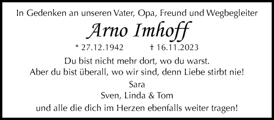 Traueranzeige von Arno Imhoff von trauer.extra-tipp-moenchengladbach.de