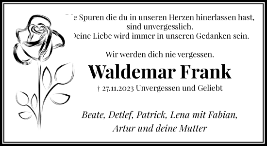 Traueranzeige von Waldemar Frank von trauer.extra-tipp-moenchengladbach.de