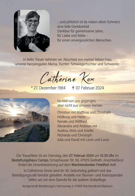 Traueranzeige von Cathérine Kox von trauer.extra-tipp-moenchengladbach.de