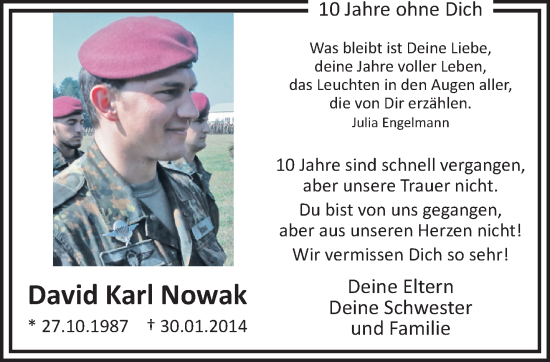 Traueranzeige von David Karl Nowak von trauer.extra-tipp-moenchengladbach.de