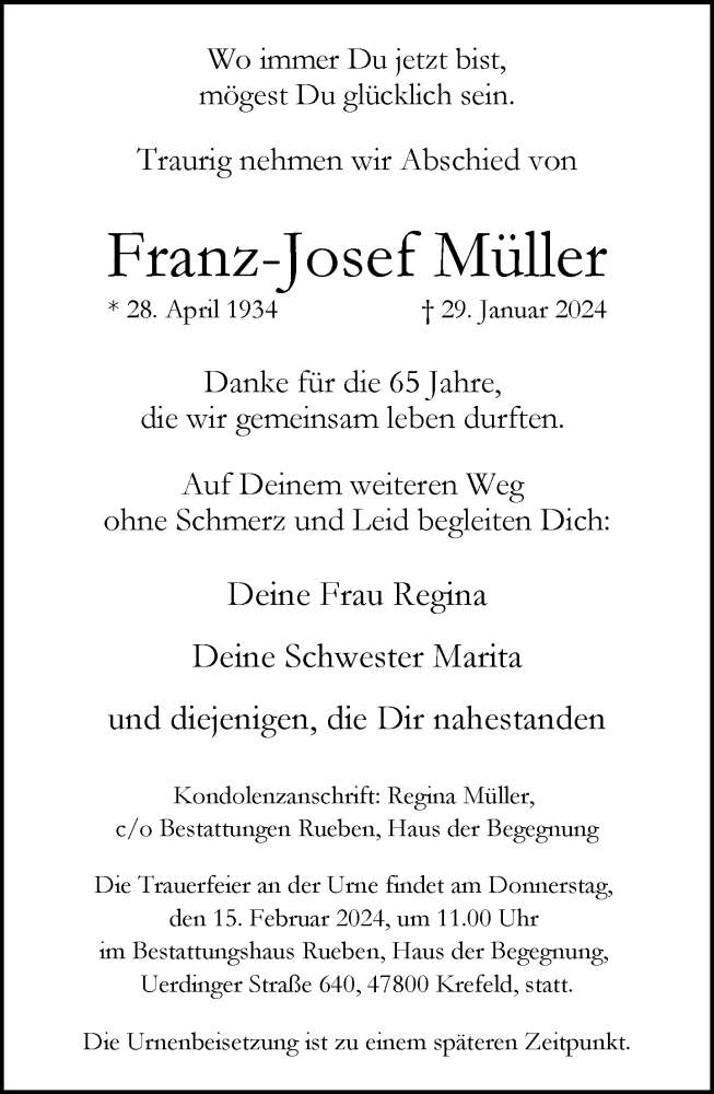  Traueranzeige für Franz-Josef Müller vom 04.02.2024 aus trauer.extra-tipp-moenchengladbach.de
