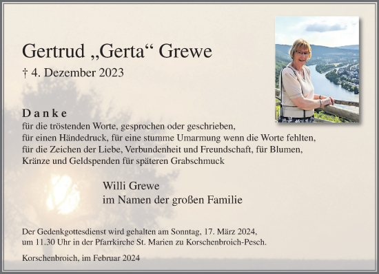 Traueranzeige von Gertrud Grewe von trauer.extra-tipp-moenchengladbach.de
