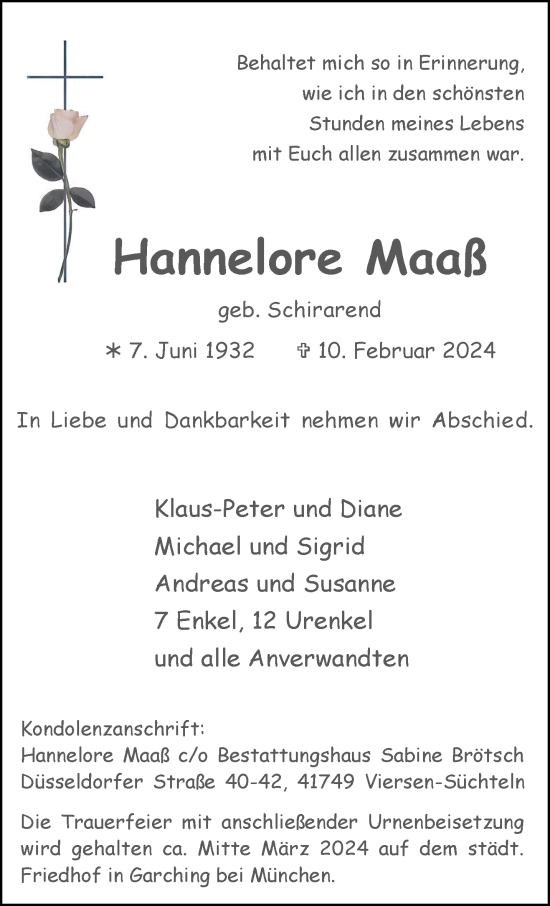 Traueranzeige von Hannelore Maaß von trauer.extra-tipp-moenchengladbach.de