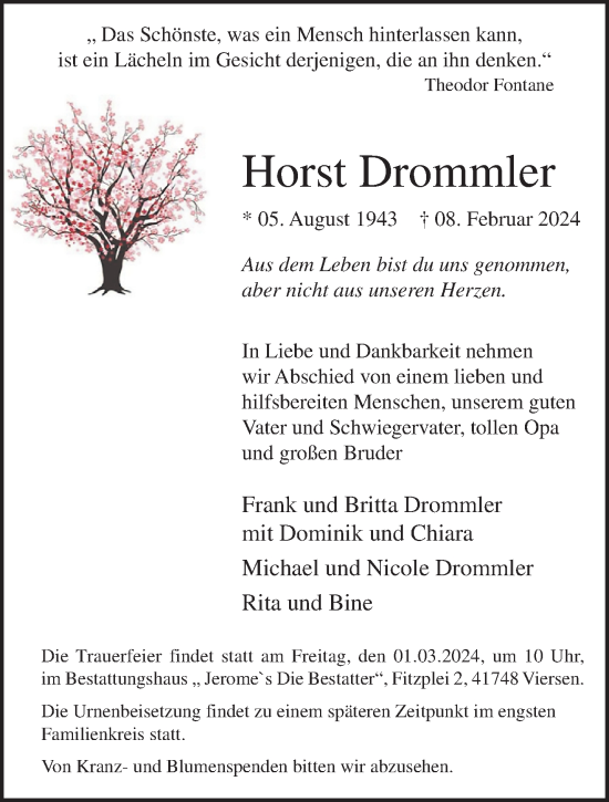 Traueranzeige von Horst Drommler von trauer.extra-tipp-moenchengladbach.de