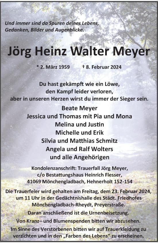 Traueranzeige von Jörg Heinz Walter Meyer von trauer.extra-tipp-moenchengladbach.de