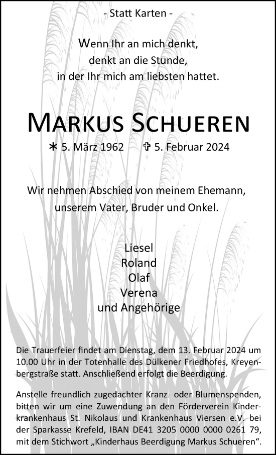 Traueranzeige von Markus Schueren von trauer.extra-tipp-moenchengladbach.de