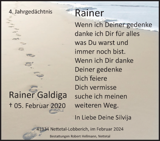 Traueranzeige von Rainer Galdiga von trauer.extra-tipp-moenchengladbach.de