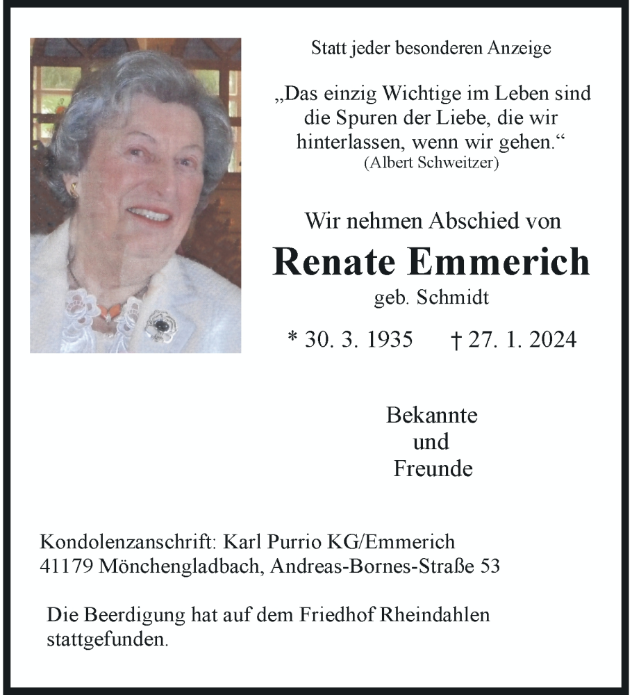  Traueranzeige für Renate Emmerich vom 18.02.2024 aus trauer.extra-tipp-moenchengladbach.de