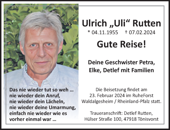 Traueranzeige von Ulrich Rutten von trauer.extra-tipp-moenchengladbach.de